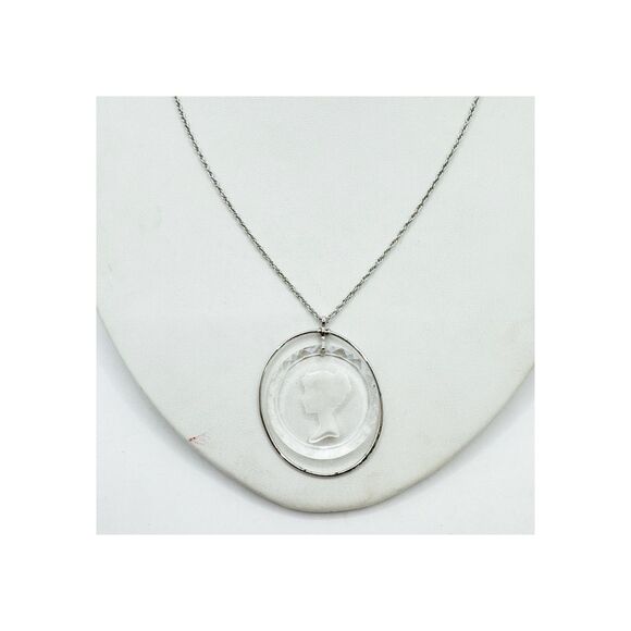 Vtg Crystal Glass Intaglio Cameo Lady Pendant Hallmark Cards Inc Rope Necklace - Picture 2 of 13